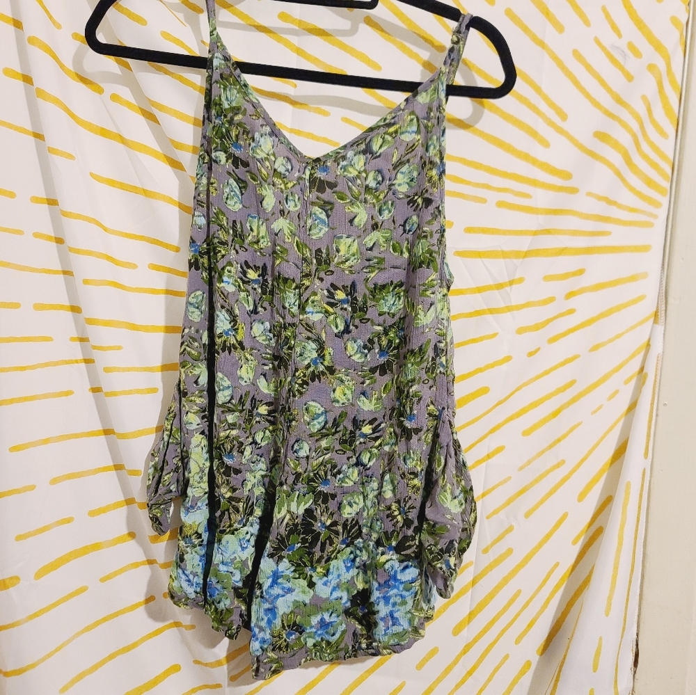 Intimately Free People Floral Gray Blue Romper w Pockets s